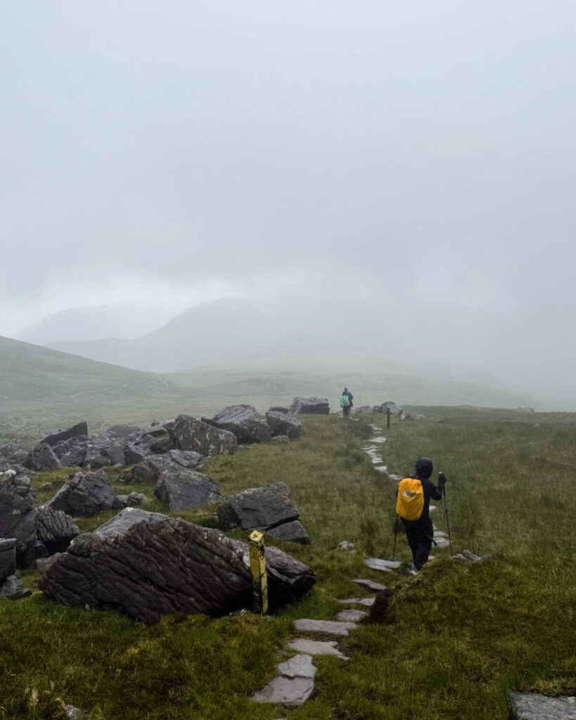 saddle of mt brandon ireland in the fog and rain