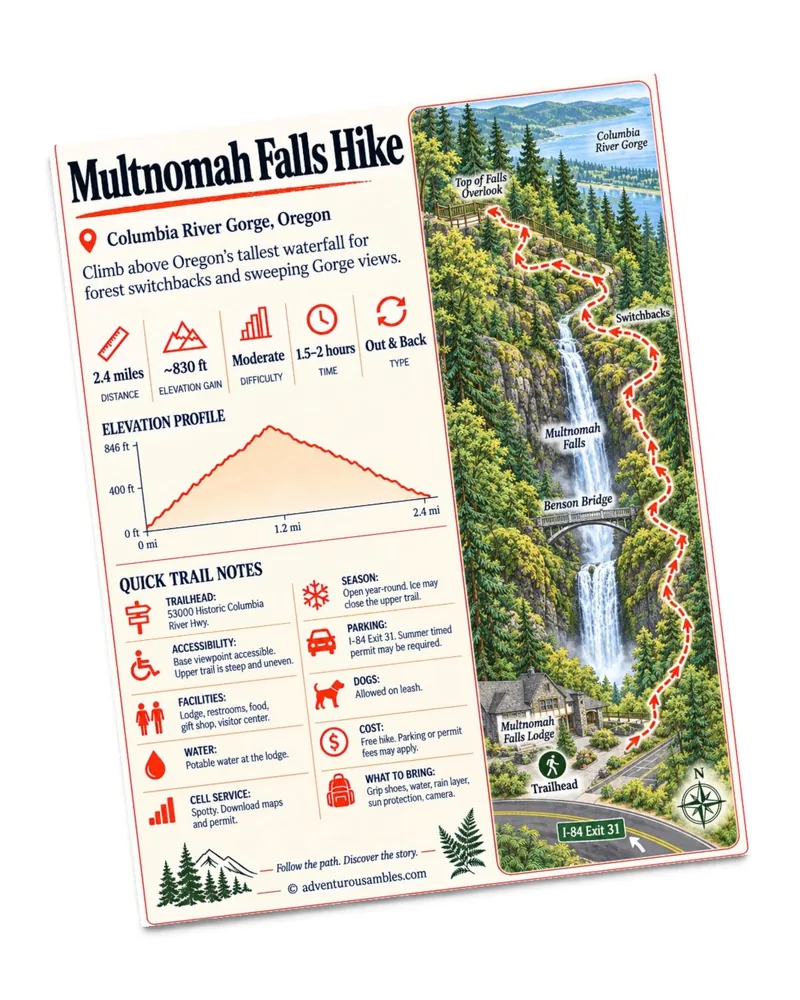 multnomah falls hike map